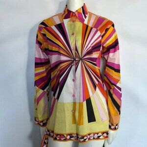 Emilio Pucci Button Down Pink Yellow Black Long Sleeve Shirt Blouse Top Size 8